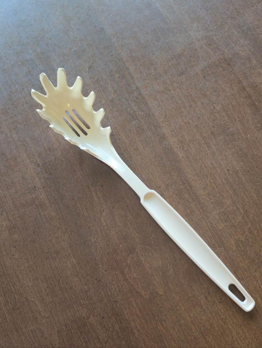 Vintage EKCO Pasta Fork Slotted Spoon 11” Beige Nylon USA Retro Kitchen Utensil